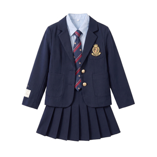 唯暖女童套装秋装宝宝衣服2026新款秋季女孩学院风外套衬衫jk裙子