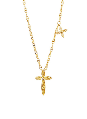 复古经典碎碎冰金色十字架项链