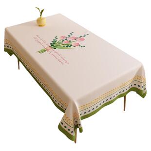 北欧风手绘花棉麻混纺防水工艺餐桌布现代简约盖布防烫布艺茶几布