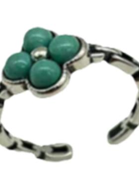 男女925银小众复古开口戒指彩色