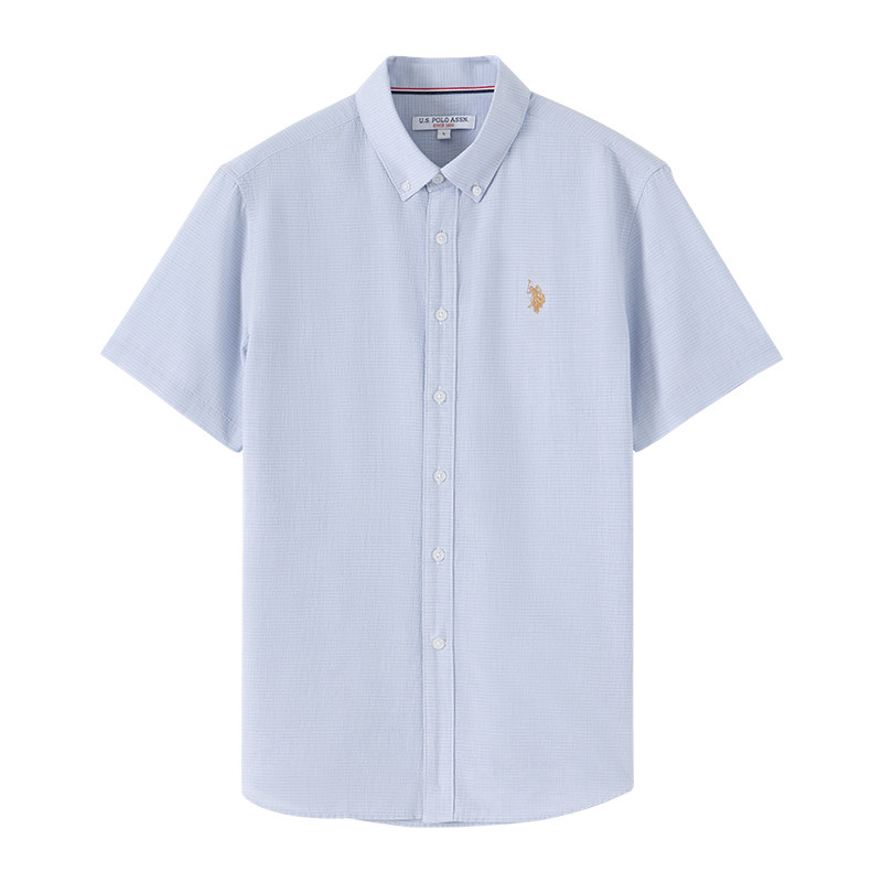 U.S. POLO ASSN.亚麻衬衫男士短袖夏季商务休闲翻领宽松上衣轻薄