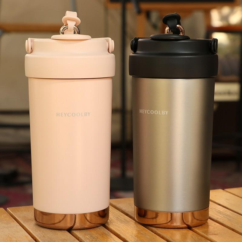 陶瓷内胆保温杯女生2025新款男士高颜值吸管水杯情侣便携咖啡杯子