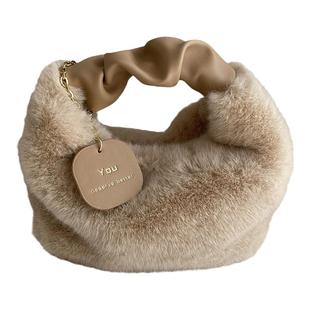 不掉毛秋冬毛绒手提包女高级感仿兔毛毛毛包不掉毛毛茸茸斜挎包