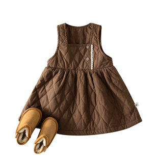 女童连衣裙冬季加厚夹棉2026新款女孩森系洋气时髦宝宝纯棉背心裙