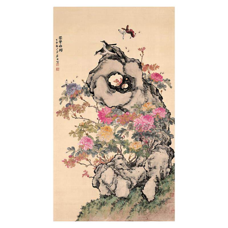 居廉《富贵白头图》真迹高清微喷复刻古风花鸟画中式书房客厅挂画