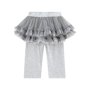 小黑托昵女童假两件网纱蛋糕裙裤打底裤春夏薄款防蚊芭蕾风七分裤