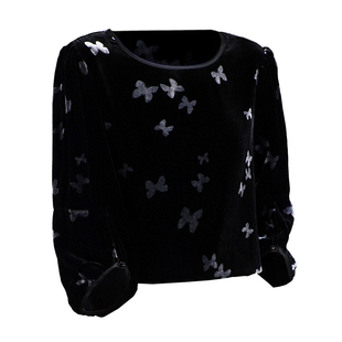 重磅真丝绒t恤女2025秋冬新长袖植绒高档时尚气质印花桑蚕丝上衣