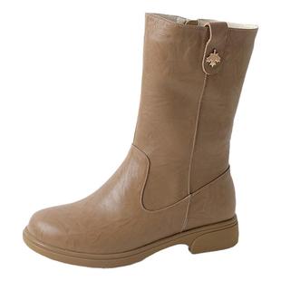 全牛皮真皮马丁靴2026秋冬新款平跟软底中筒靴女士靴子大码41一43