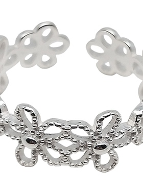 法式镂空花开口可调节女纯银戒指