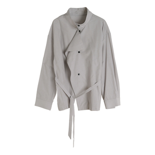 风衣式衬衫女秋设计感小众绑带收腰立领翻边宽松高级感薄外套上衣