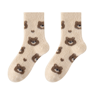 猫人水貂绒加厚保暖珊瑚绒睡眠袜