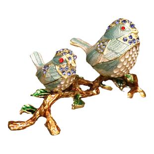 A新中式珐琅彩双鸟连理枝首饰盒摆件工艺品创意手作