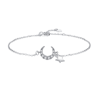 星星月亮纯银闺蜜手链女款一对二人高颜值学生党双人手镯生日礼物