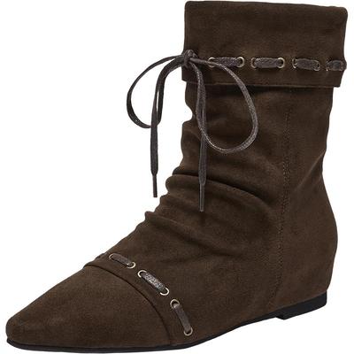 百思图2025冬季新款复古尖头堆堆靴舒适平底女弹力短靴W0871DZ5