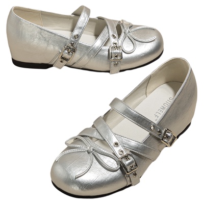 内增高5cm~百搭银色玛丽珍小单鞋