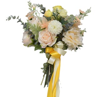 韩式圆形花束新娘手捧花仿真花摆件领证结婚摆设婚房插花拍摄道具