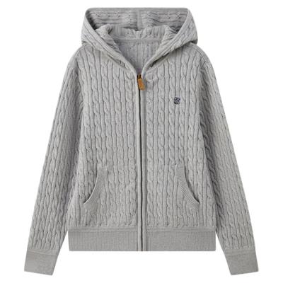 elandkids女童连帽拉链针织开衫