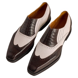 CULTUM开图男士皮鞋复古真皮三接头拼色牛津鞋结婚新郎商务男鞋