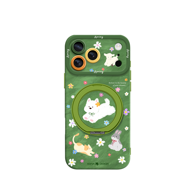 草地漫游适用iPhone17Promax手机壳新款苹果16Pro磁吸带支架套Bo5液态硅胶支点ip15高级感14可爱13pm全包女