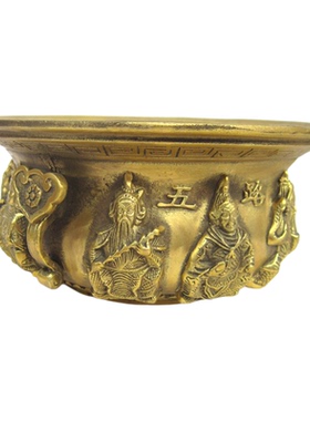 聚宝盆五路财神香炉摆件纯铜质