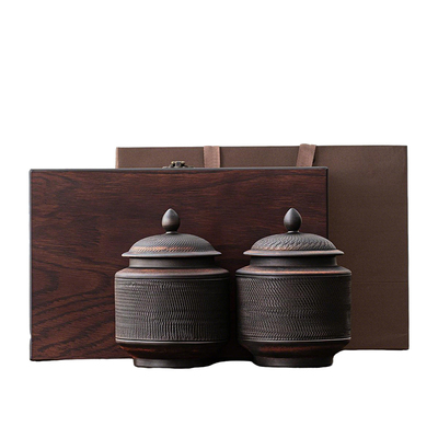 均能手造高档木盒紫陶茶叶罐礼盒