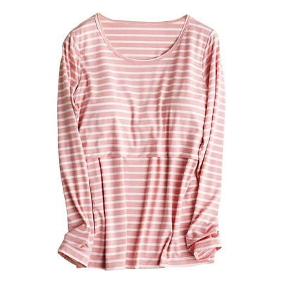 带胸垫喂奶长袖春秋哺乳衣纯棉