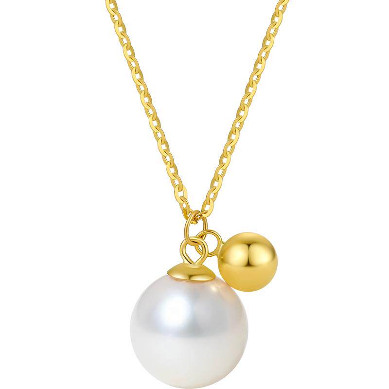 周六福18K淡水珍珠项链女白色近圆珠套链法式公主优雅节日礼物