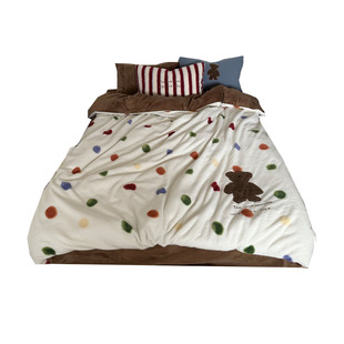元气小熊|ins元气彩色波点加厚仿羊绒四件套1.8米保暖牛奶绒冬天