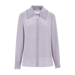 【100%桑蚕丝】JESSIE荷叶边翻领真丝衬衫女紫色花边上衣26春新款