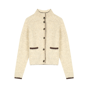 BLUEerror 慵懒撞色圈圈毛短款毛衣开衫外套女加厚保暖针织衫冬