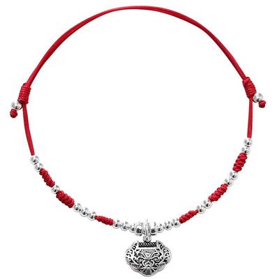 彦轩手工编织925银平安锁脚链