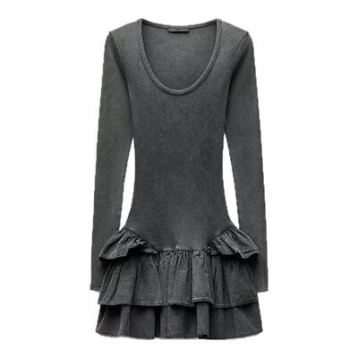 水洗效果叠层装饰蓬蓬裙