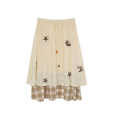 【现货】AUBRUINO 26SS 蕾丝贴布双层半裙 DOUBLEBOO