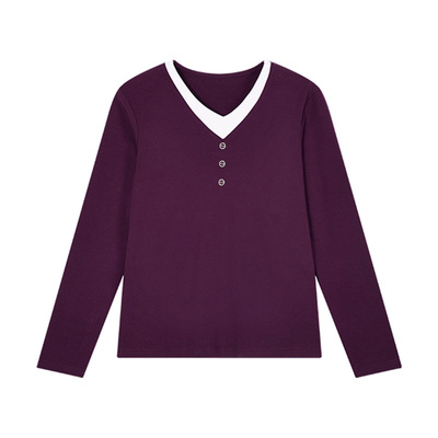 v领长袖t恤女打底衫秋冬加绒