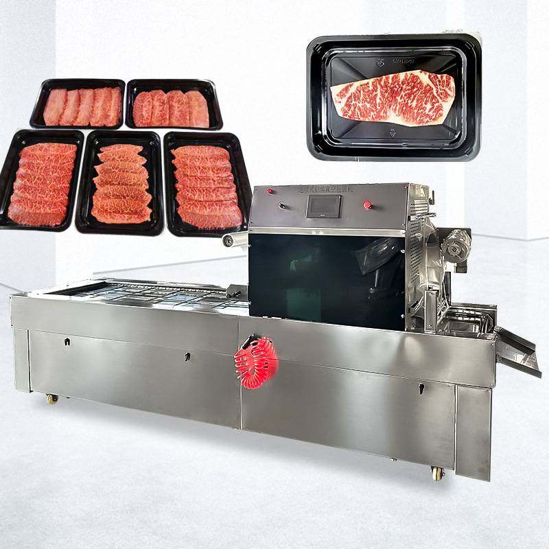 牛排海鲜全自动连续贴体包装机 三文鱼包羊肉机器大型贴体包装机