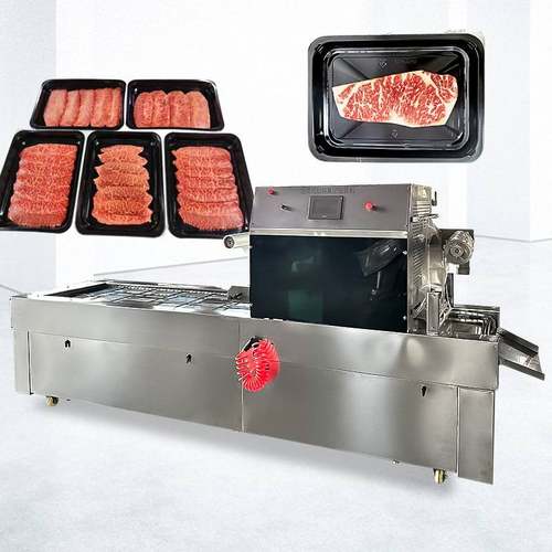 牛排海鲜全自动连续贴体包装机 三文鱼包羊肉机器大型贴体包装机