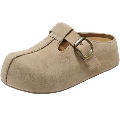 周雨彤同款百丽厚底花生吐司勃肯鞋2代包头穆勒毛毛棉鞋E4T1DCH预