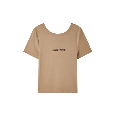 U/TI卡其色设计感扭褶T恤女 百搭简约潮短袖上衣尤缇时尚夏季新款