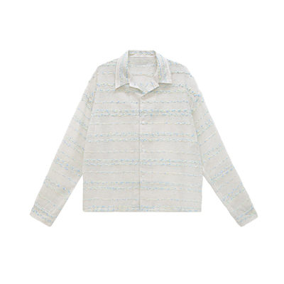 白绿条纹衬衫亚麻肌理感