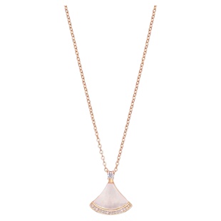 不掉色AURA定制天然白贝母裙子扇子项链小号高级扇形镀18k玫瑰金