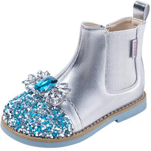 芭比童鞋女童靴子2025新款秋冬加绒小童水晶鞋艾莎公主靴儿童短靴