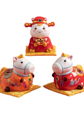 马年国潮创意聚财摆件马上有钱