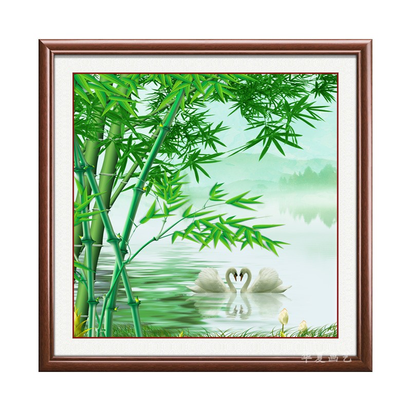 天鹅竹子客厅玄关新中式吉祥挂画