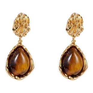 锦鲤天然虎眼石VINTAGE中古耳饰耳坠无耳洞女蚊香盘耳夹秋冬复古