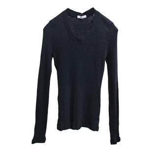 现货TALK TALK韩国东大门女春秋季U型领背缝线螺纹长袖打底衫T恤