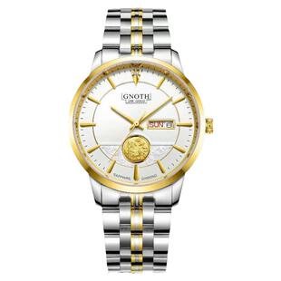 热卖格诺手表男士24K金石英表真钻情侣表超薄女表双日历男表7005