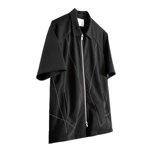 Without Me/OCEANBACCA明线撞色层叠kiko风 拉链垂感短袖衬衫男女