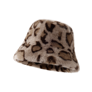 仿貂绒豹纹渔夫帽子女显脸小加厚保暖帽子东北毛绒大头围防寒盆帽