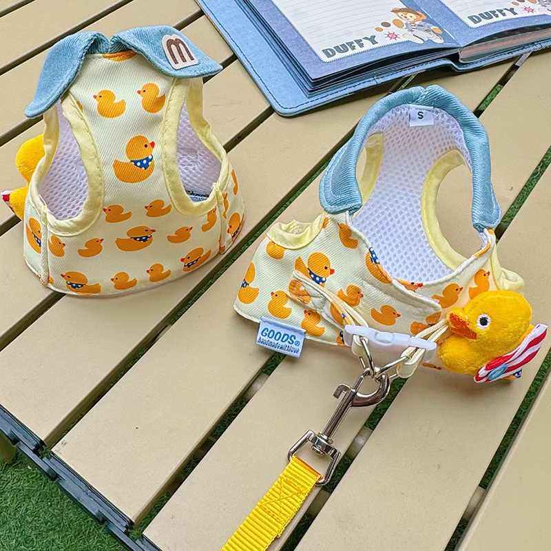 宠物猫咪狗狗衣服薄款犬背迪胸泰小型牵引绳春夏可牛仔牵引熊比