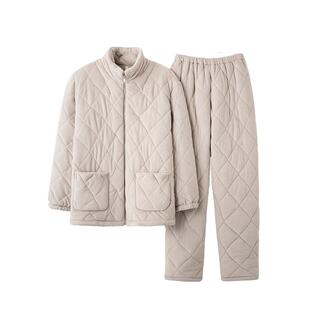 猫人三层夹棉男士睡衣男款2026新款冬季加厚保暖湖南省服家居服冬